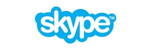 a blue and white Skype logo on a white background