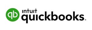 the logo for Quickbooks is shown on a white background .