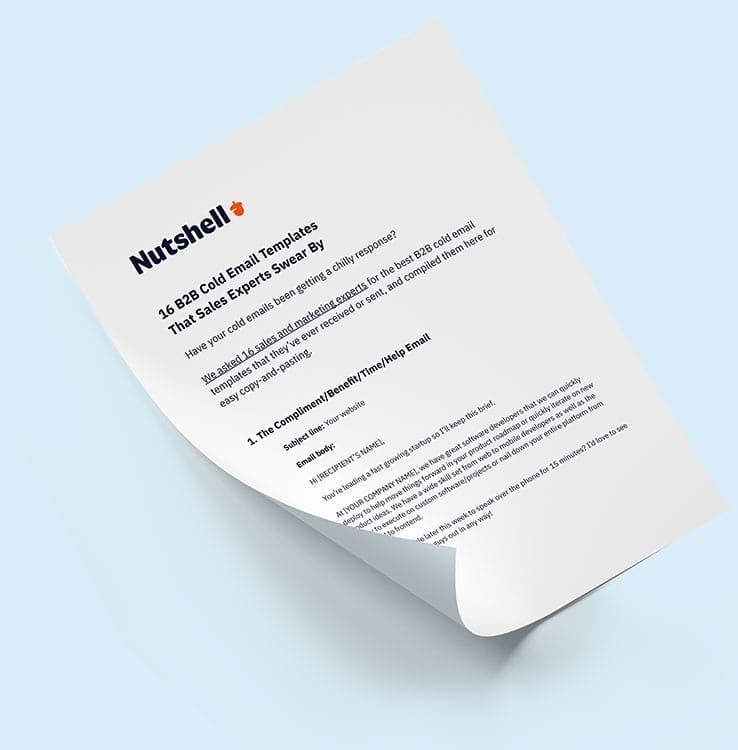 a piece of paper with the words Nutshell - 16 B2B cold email templates that sales experts swear by on it