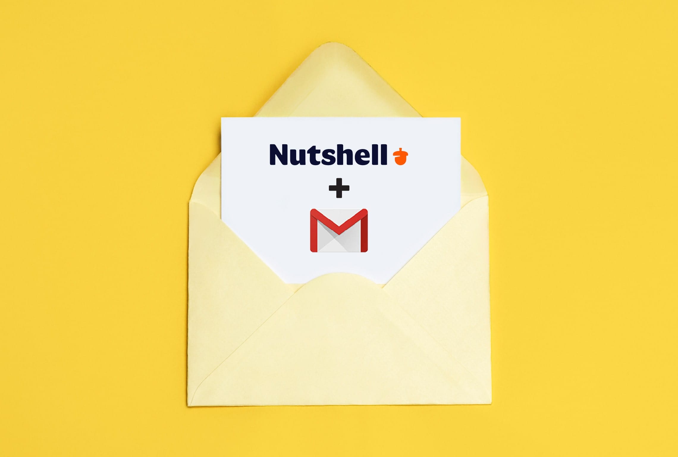 a yellow envelope with a card that says Nutshell + Gmail on it