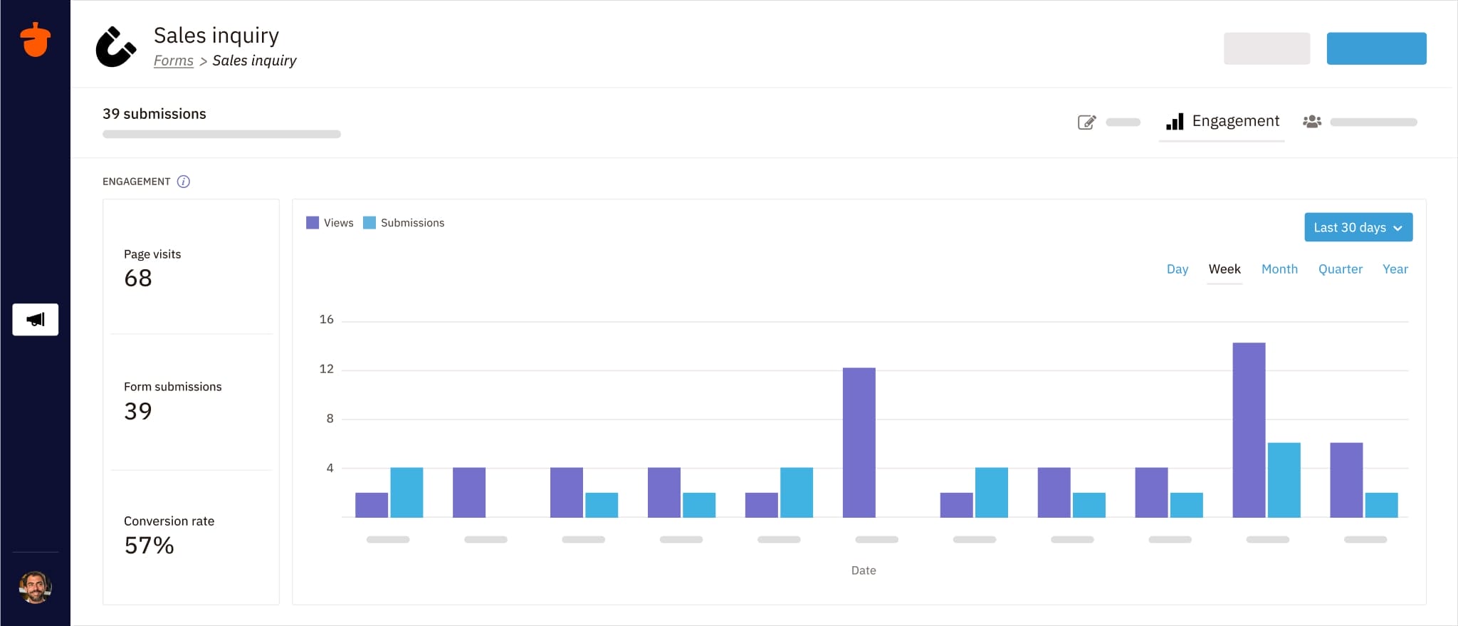 Nutshell CRM web form builder engagement metrics screenshot