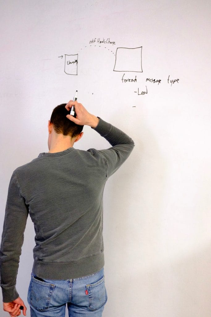 a man is writing on a whiteboard that says " forward message type "