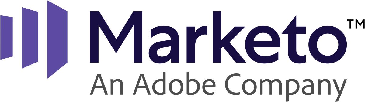 a purple and white logo for Marketo