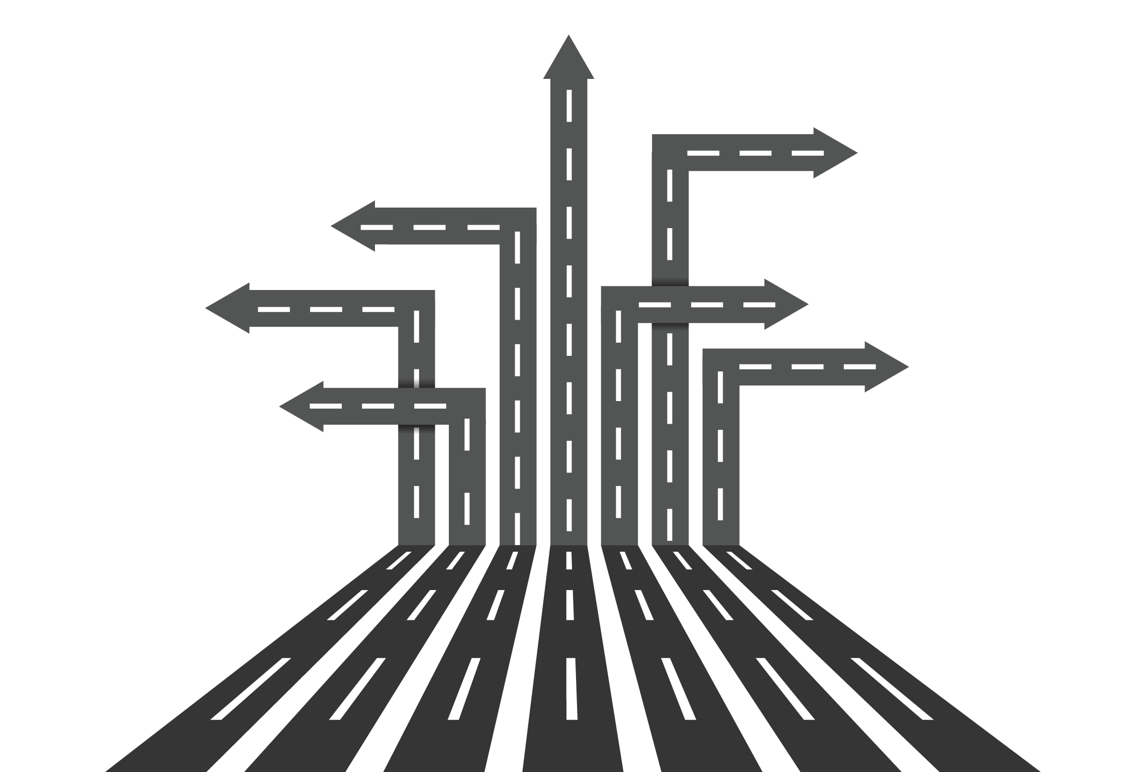 a drawing of a road with arrows pointing in different directions