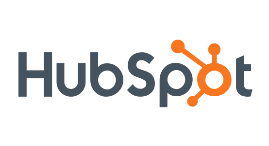 a blue and orange logo for HubSpot on a white background