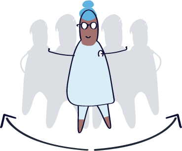 a cartoon of a woman standing in front of a group of people