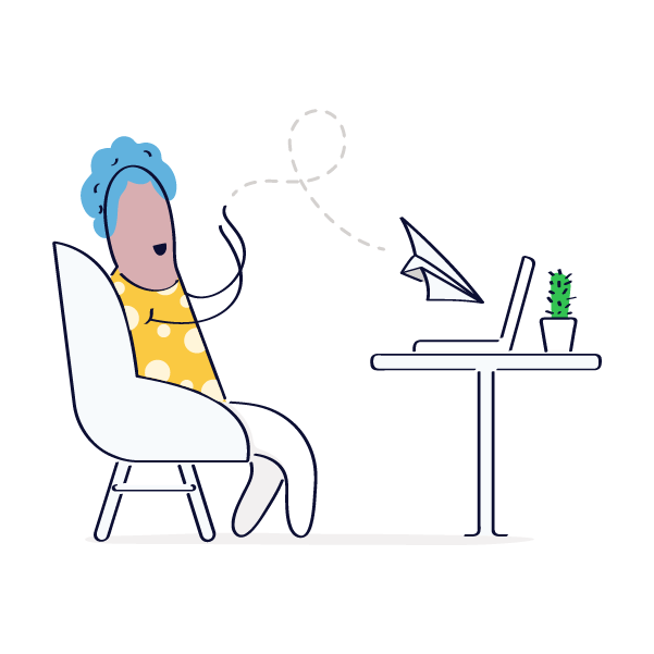 a cartoon drawing of a woman sitting in front of a computer