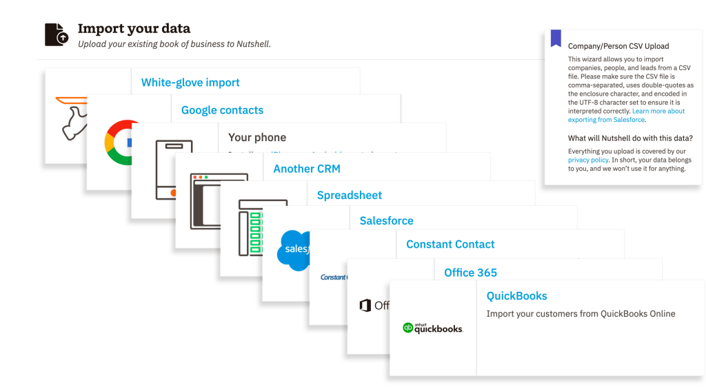 a page that says "Import your data" and displays ways to import your data