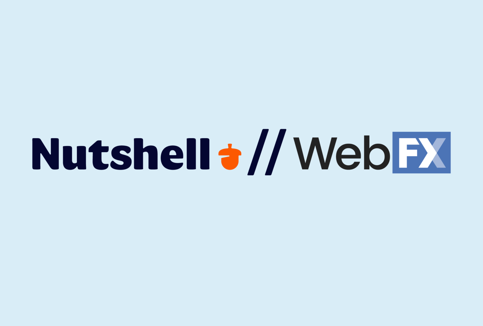 a logo for Nutshell and WebFX on a blue background