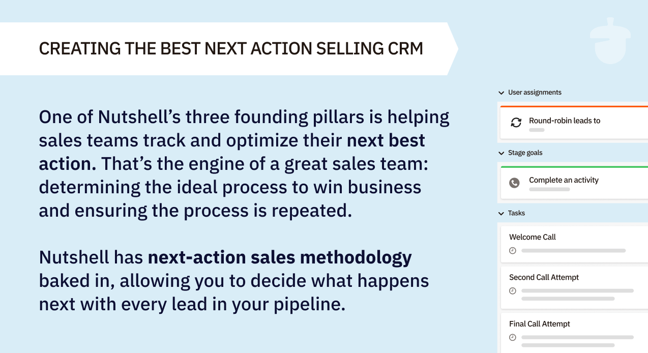 image with wording detailing how Nutshell was created to be the best next-action selling CRM