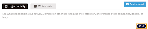 notetaker button at the bottom of the activity log window in Nutshell
