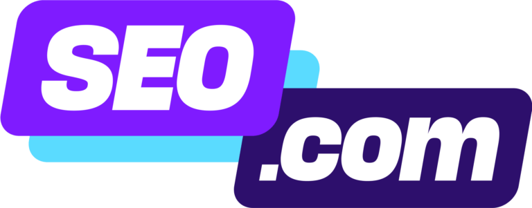 a logo for SEO.com in purple and blue