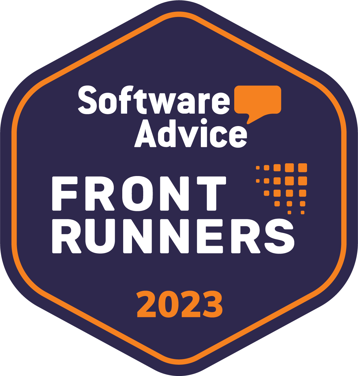 a badge for Software Advice Front Runners 2023